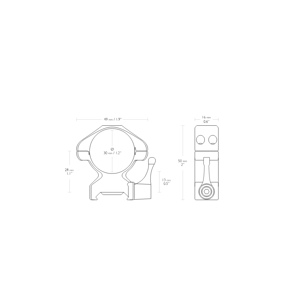 Hawke | Precision Steel Ring Mounts With Lever | 30mm | 2pce