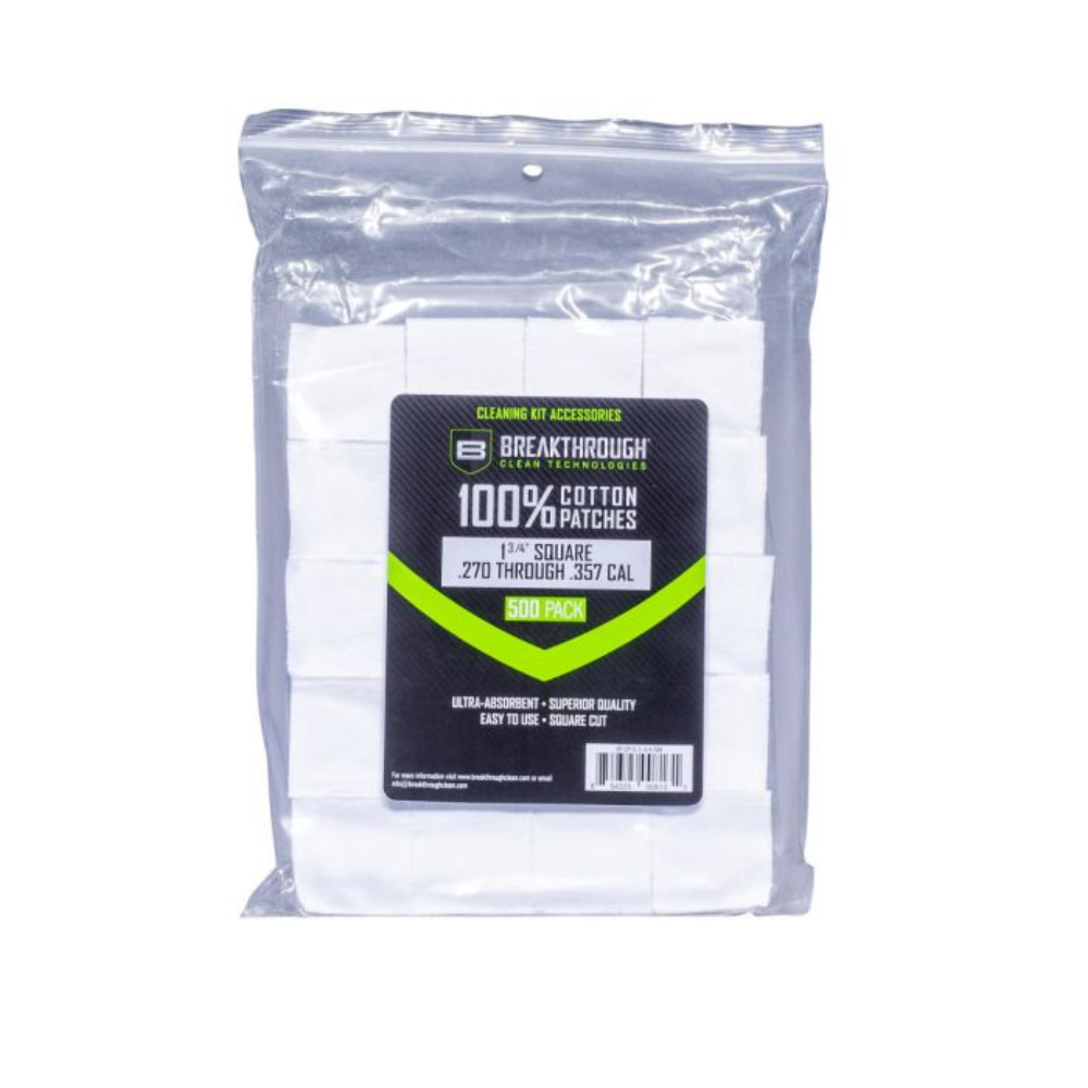Breakthrough Clean Technologies | Cotton Patches 1.75" Square 270 Thru 357 Caliber | 500Pack