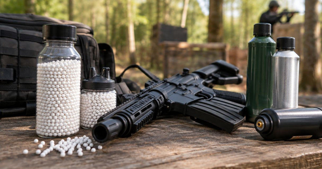 Airsoft BBs and gas for skirmish guns
