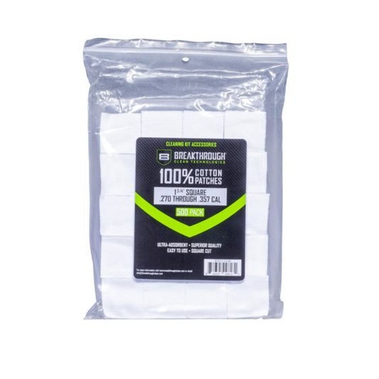 Breakthrough Clean Technologies | Cotton Patches 1.75" Square 270 Thru 357 Caliber | 500Pack
