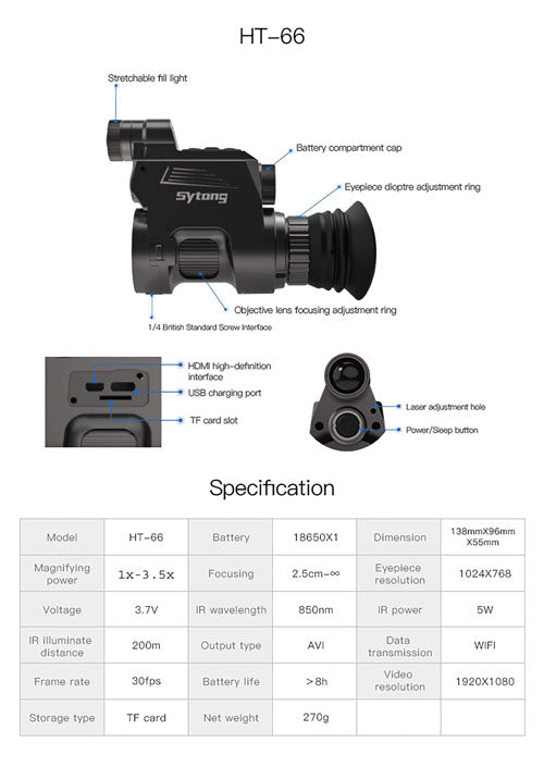 Sytong HT-66 | Night Vision Handheld | Mono Add On